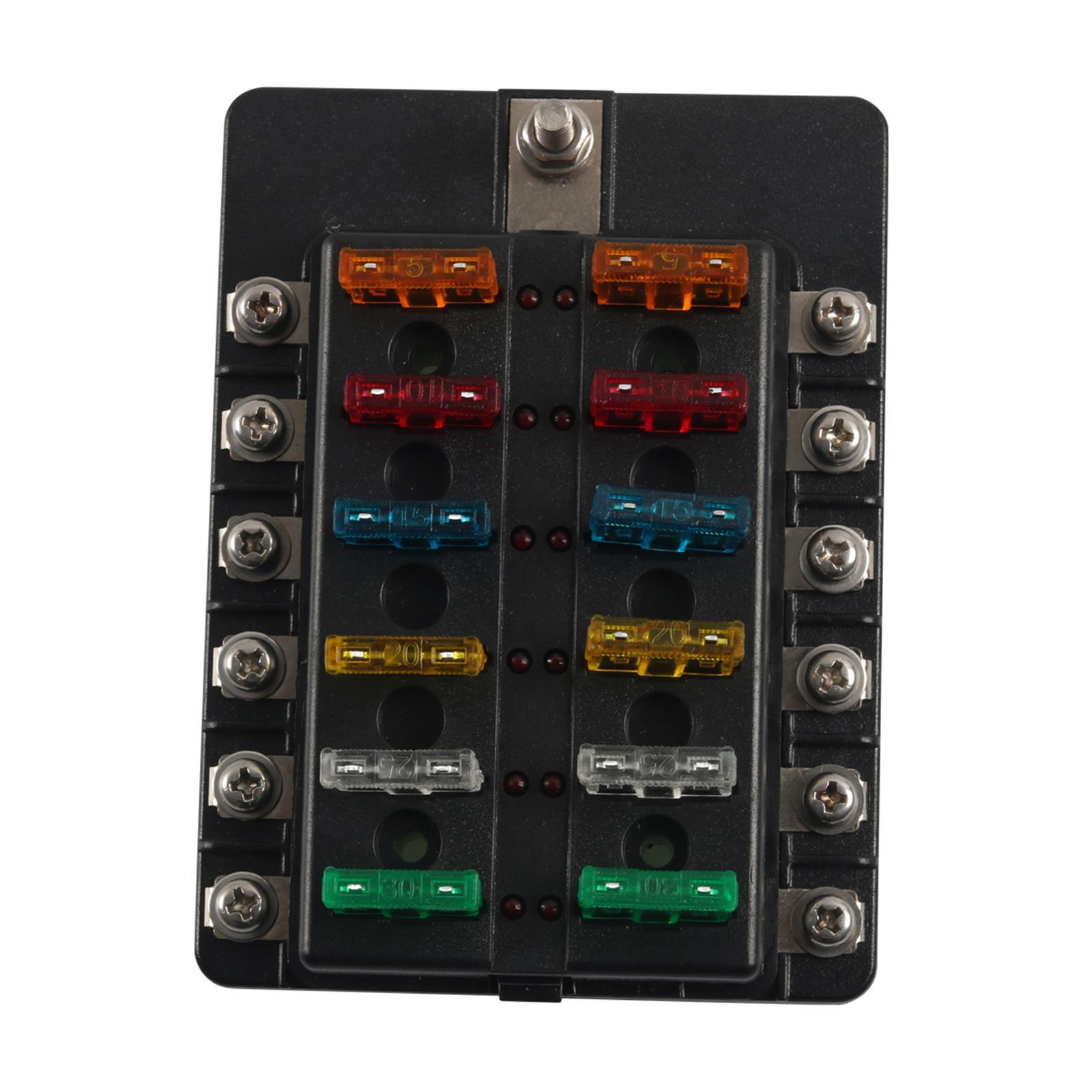 12 Way  Fuse Block 12 Circuit Fuse Box Holder for Truck Boat Marine RV