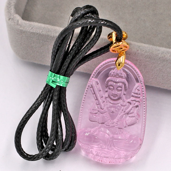 Vòng cổ phật Hư Không Tạng Bồ Tát - thủy tinh hồng 3.6cm kèm hộp nhung - tuổi Sửu, Dần