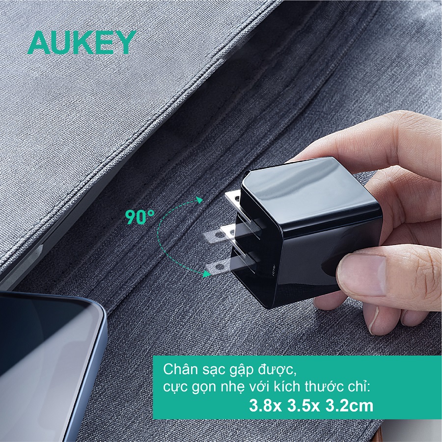 Củ sạc nhanh USB C Aukey PD 30W PA-Y30s, hàng chính hãng