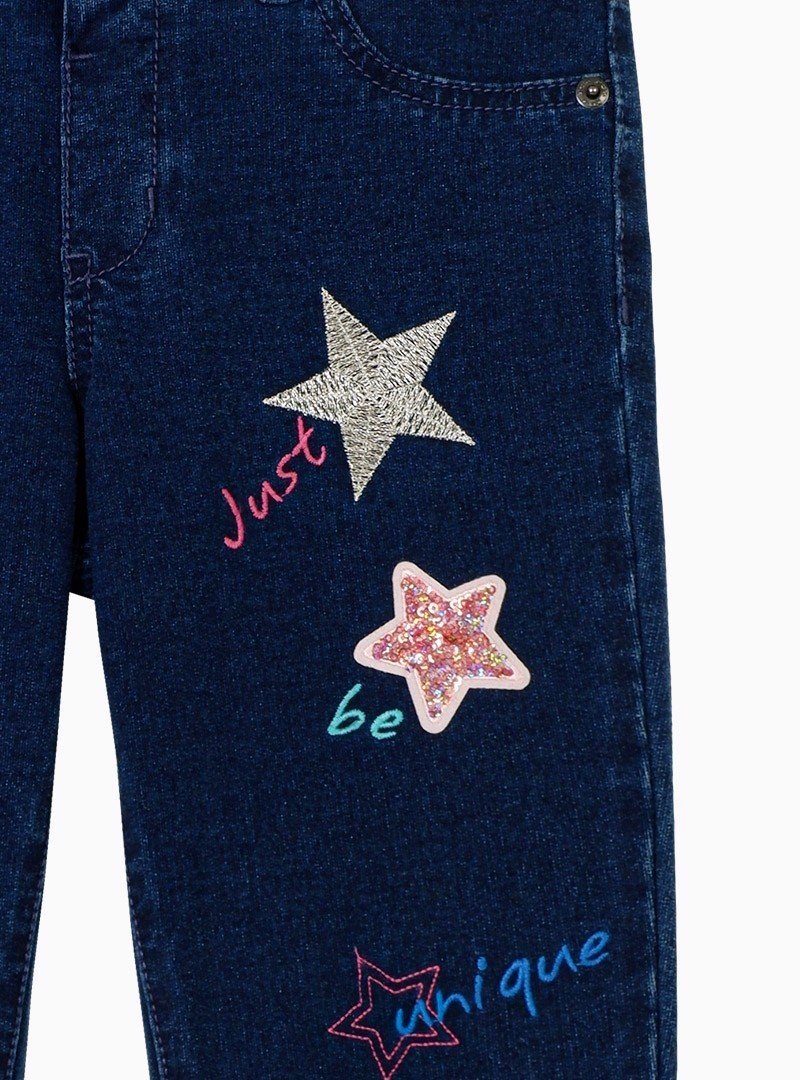 Quần dài bé gái Pull-On Denim Sparkle Stars