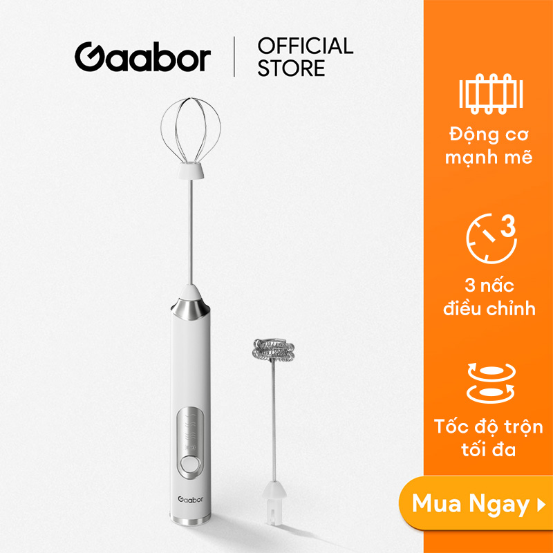 Máy đánh bọt sữa Gaabor EG04M-WH01A dụng cụ đánh trứng khuấy bột bọt cà phê mini đa năng cổng sạc USB - Hàng chính hãng