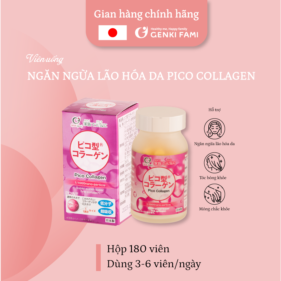 Collagen Viên Nhật Bản, Hỗ Trợ Ngăn Ngừa Lão Hóa Da, Giúp Tóc Móng Chắc Khỏe, Hộp 180 Viên