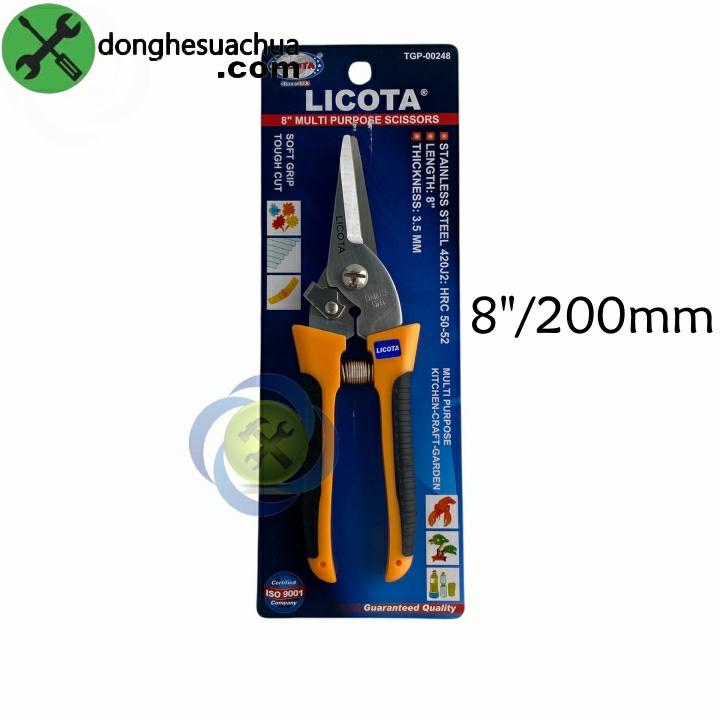 Kéo cắt cành mũi nhọn Licota TGP-00248 loai 8 inch dài 200mm màu vàng - đen