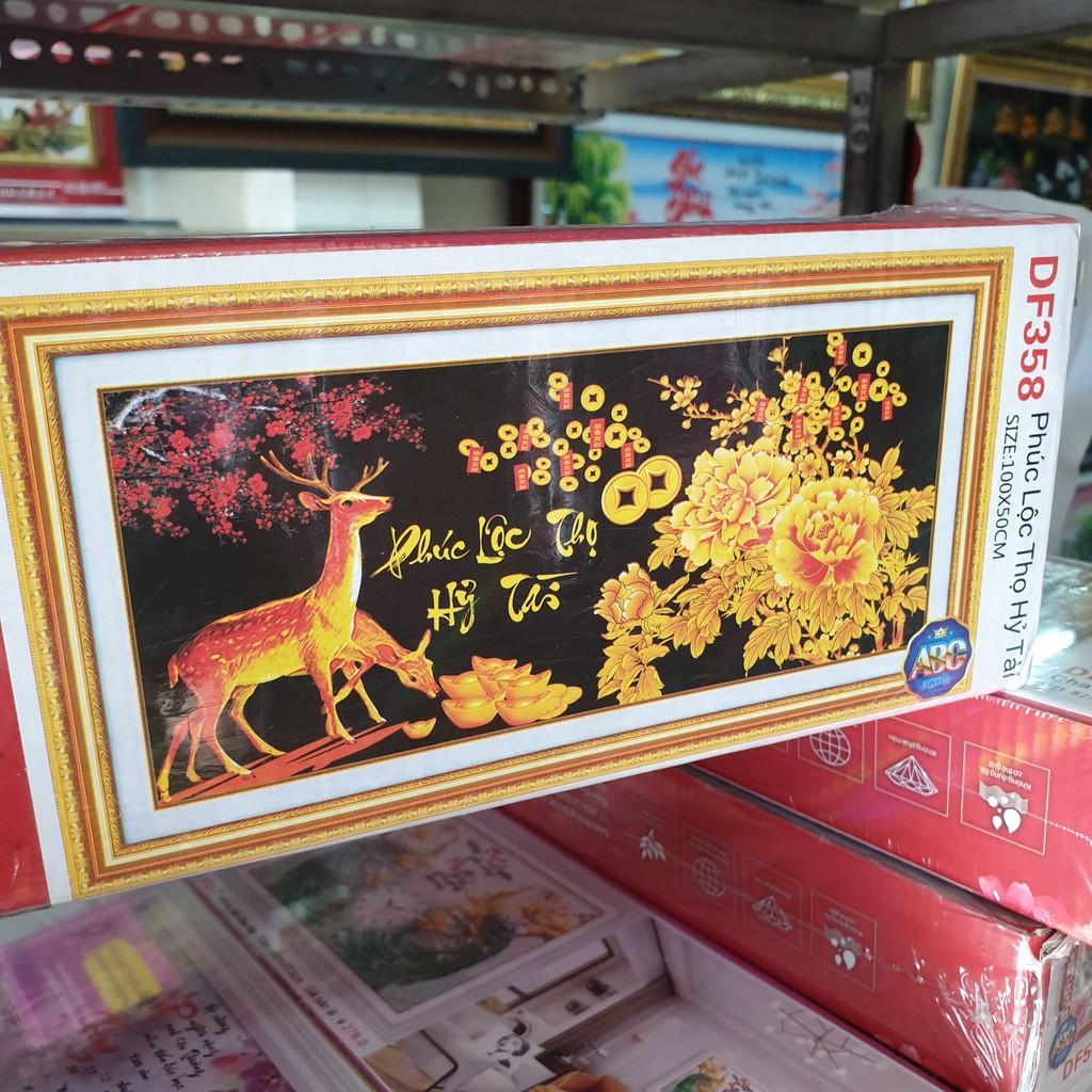 Tranh Đính Đá PHÚC LỘC THỌ HỶ TÀI . Kích Thước: 1m x 50cm