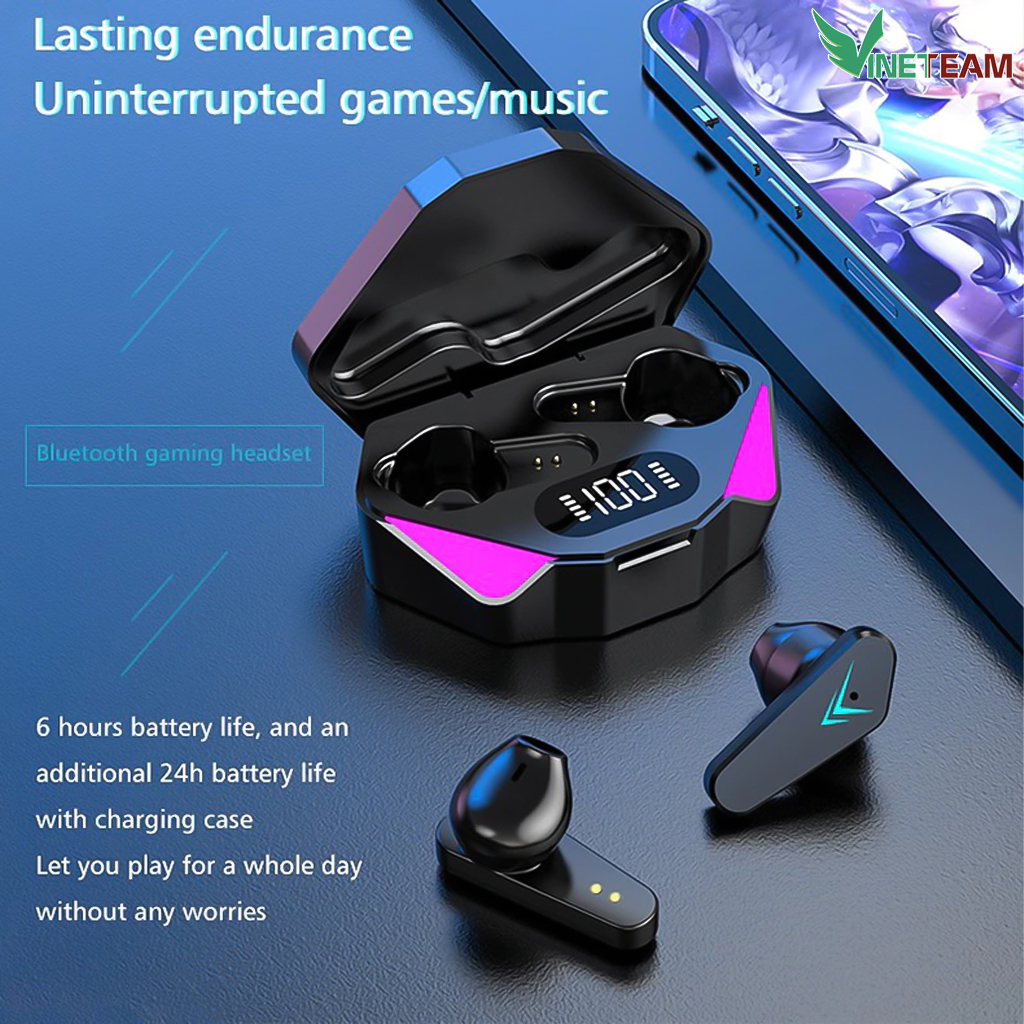 Tai Nghe Không Dây Gaming Bluetooth 5.3 Vinetteam TWS X15 Cảm Ứng Một Chạm Không Còn Độ Trễ Bass Mạnh Mẽ  Thiết Kế Thể Thao - Hàng Chính Hãng