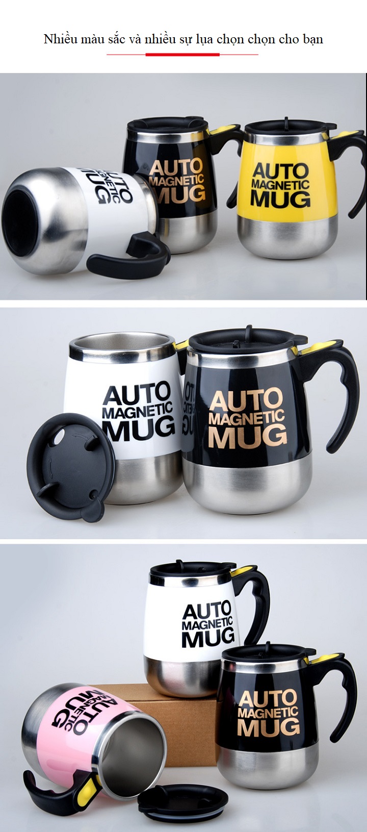 Cốc tự khuấy Auto Magnetic Mug 450ml (Giao màu ngẫu nhiên) - Tặng kèm đèn pin bóp tay mini