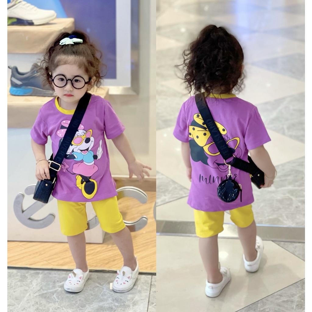Bộ ngố thun cotton 4 chiều mềm mịn in hoạt hình siêu xinh cho bé,bộ tay ngắn quần ngố mặc nhà-Đồ bộ bé gái