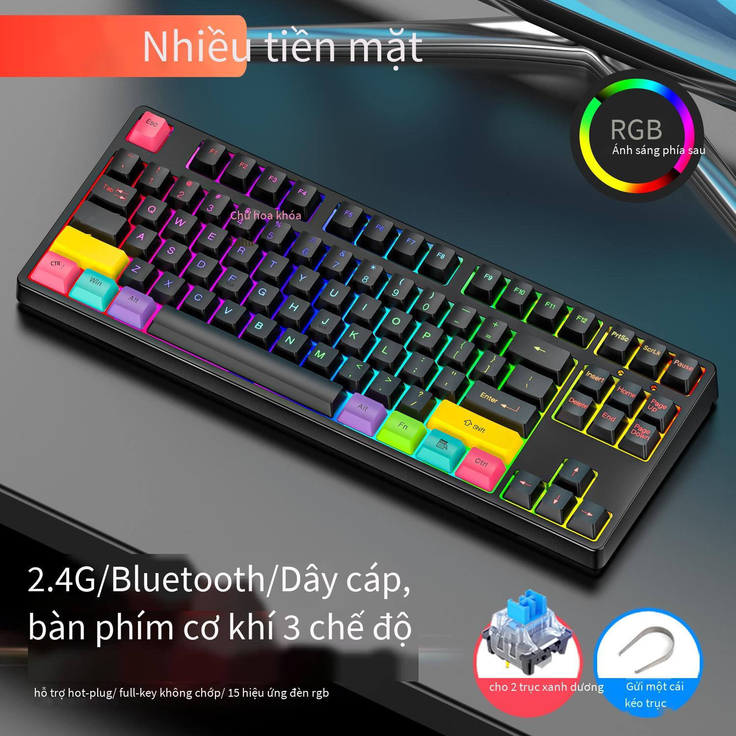 Đảm bảo chất lượng bàn phím sạc không dây macro 2.4G bluetooth 3 chế độ pha lê trong suốt Bàn phím cơ phát sáng RGB phím văn phòng trò chơi
