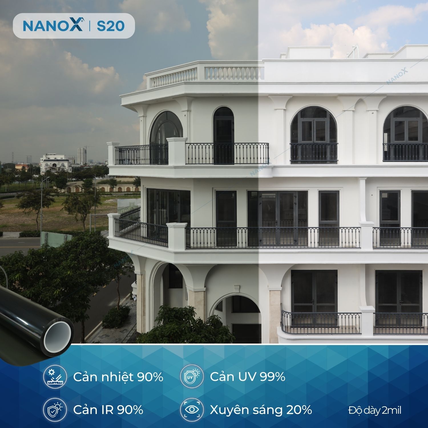 Phim cách nhiệt kính sau/kính hậu ô tô chống nắng nóng, chống UV, chống nhìn trộm NanoX