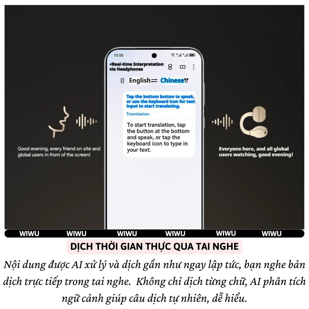 Tai nghe ENC phiên dịch Open-Ear AI RealTalk Translation bluetooth 6.0 không dây WIWU OWS Ai305 - Bluetooth 6.0, dịch thời gian thực, Âm Thanh 360°, Directional Sound Transmission, Dynamic Bass 9 &amp; Surround Sound 9 - Hàng nhập khẩu
