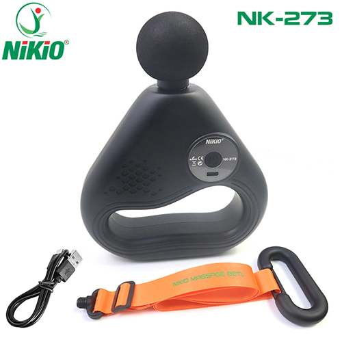 Súng (Máy) Massage Cầm Tay Nikio NK-273 - Hỗ Trợ Mát Xa Giãn Cơ Chuyên Sâu, Thư Giãn, Giảm Đau, Giảm Căng Cứng Cơ Bắp - Đầu Massage Tròn + Dây Đai Matxa