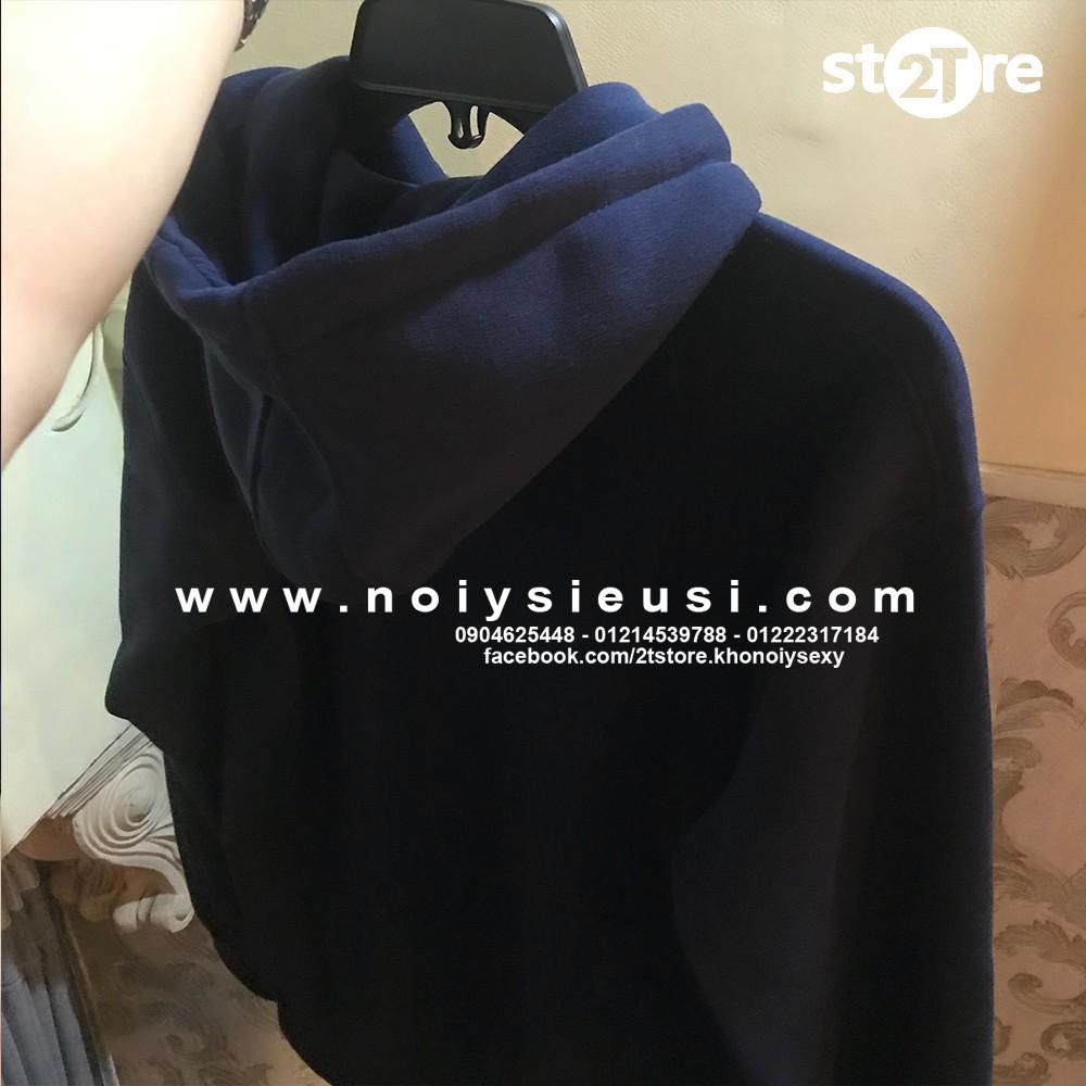 Áo hoodie unisex 2T Store H02 màu xanh dương đen - Áo khoác nỉ bông chui đầu nón 2 lớp dày dặn đẹp chất lượng