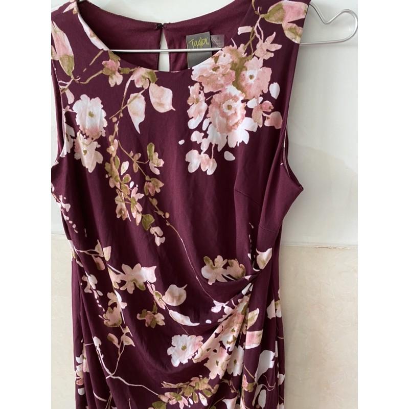 Size 6 Đầm vạt chéo nhún eo nâu hoa