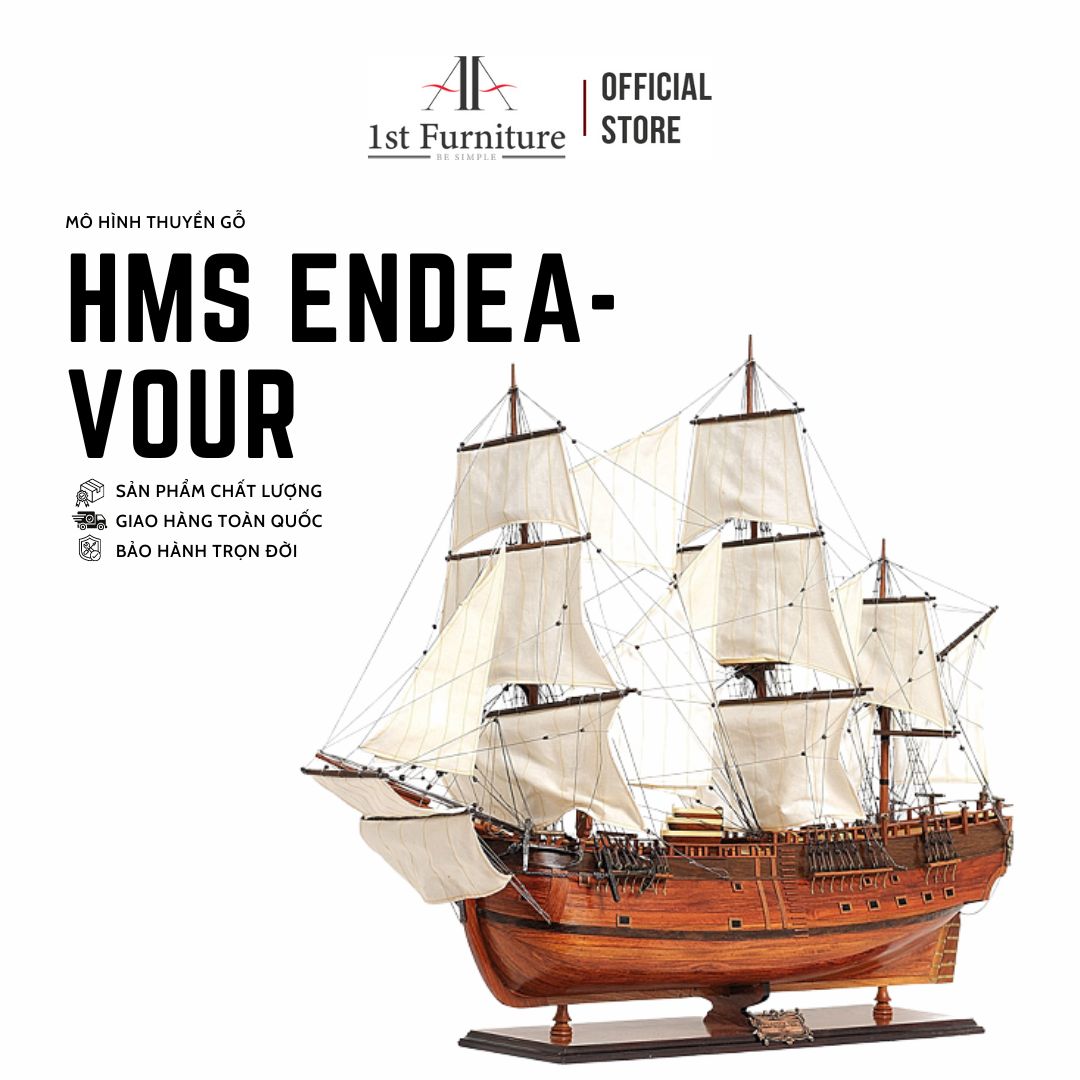 Mô hình Thuyền Cổ HMS ENDEAVOUR cao cấp, mô hình gỗ tự nhiên, lắp ráp sẵn, quà tặng sang trọng 1st FURNITURE