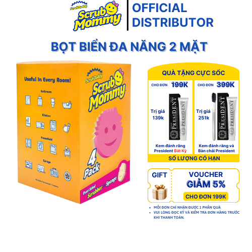 Miếng rửa chén bọt biển Scrub Daddy nguyên bản, miếng xốp lau chùi đa năng