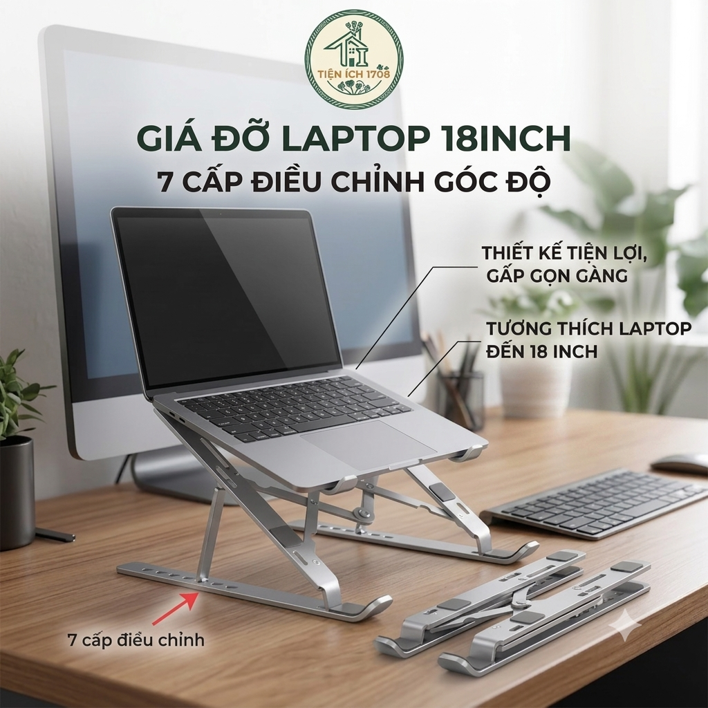 Giá đỡ Laptop, Máy Tính Bảng 18IN Bằng Nhôm Điều Chỉnh Được Độ Cao