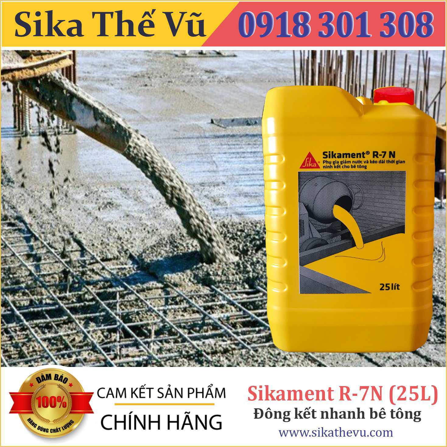 Phụ gia bê tông dân dụng giúp giảm nước, kéo dài thời gian ninh kết bê tông - Sikament R7N (thùng 25lít)