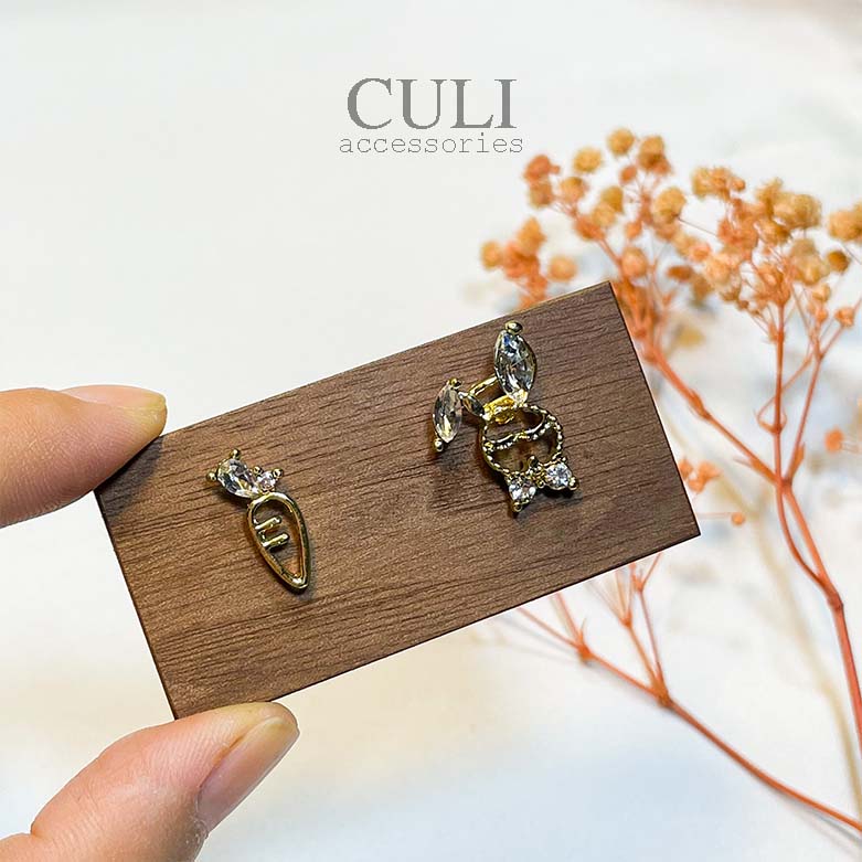 Khuyên tai, Bông tai bất đối xứng hình thỏ và củ cà rốt ngộ nghĩnh, cute HT623 - Culi accessories