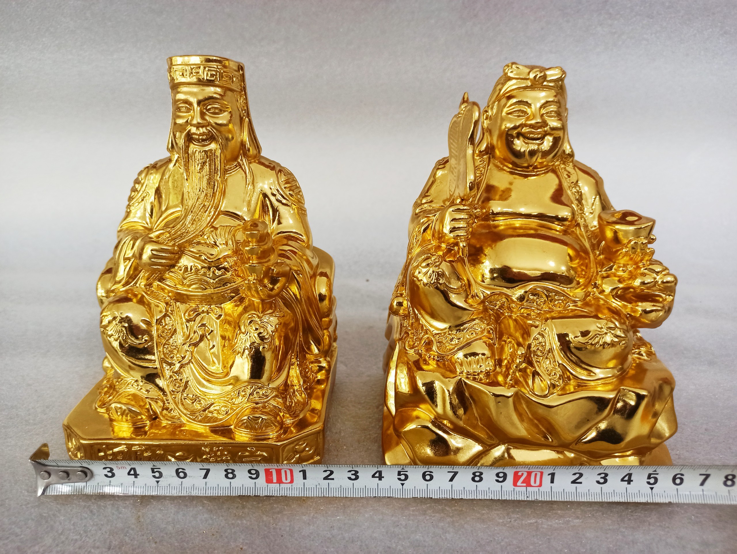Tượng thần tài thổ địa bằng đồng dát vàng cao 18cm, tượng ông tài ông địa dát vàng.
