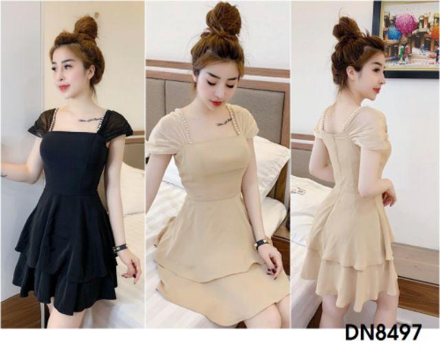 Đầm xòe tay voan đính hạt châu