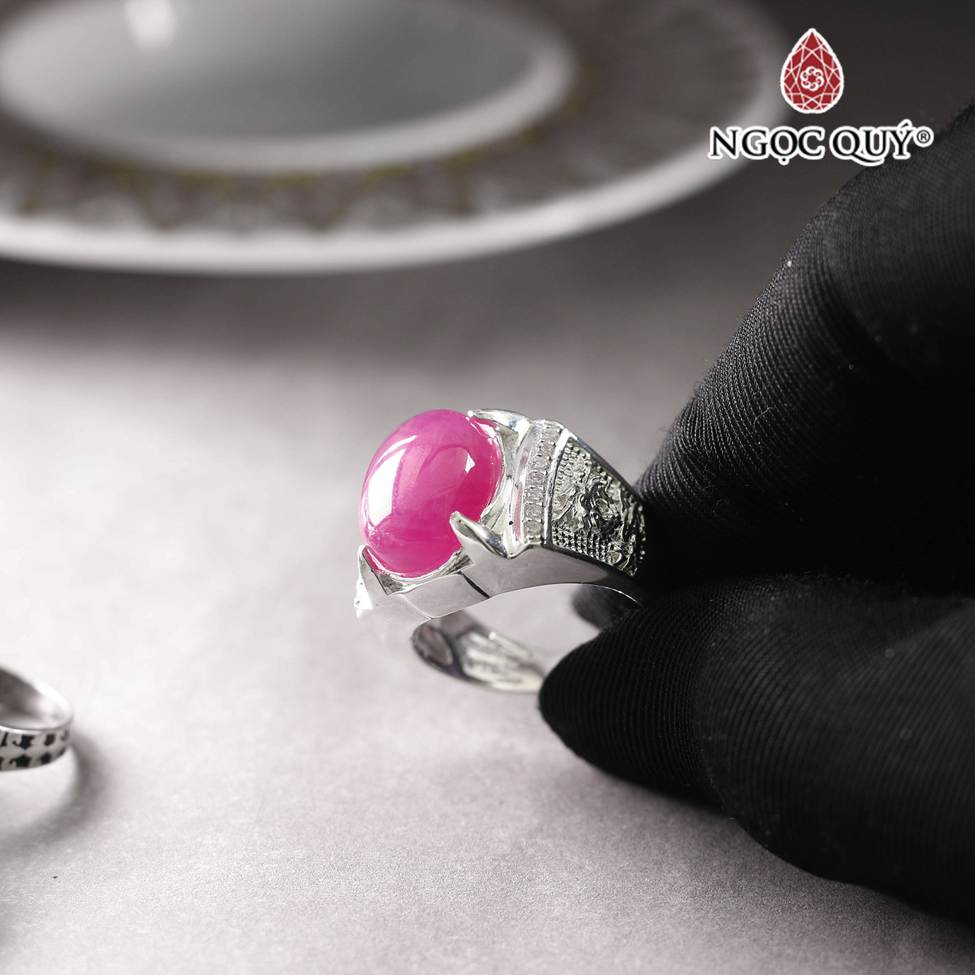 Nhẫn bạc nam mặt đá Ruby 14x11mm Ni18 mệnh hỏa, thổ - Ngọc Quý Gemstones