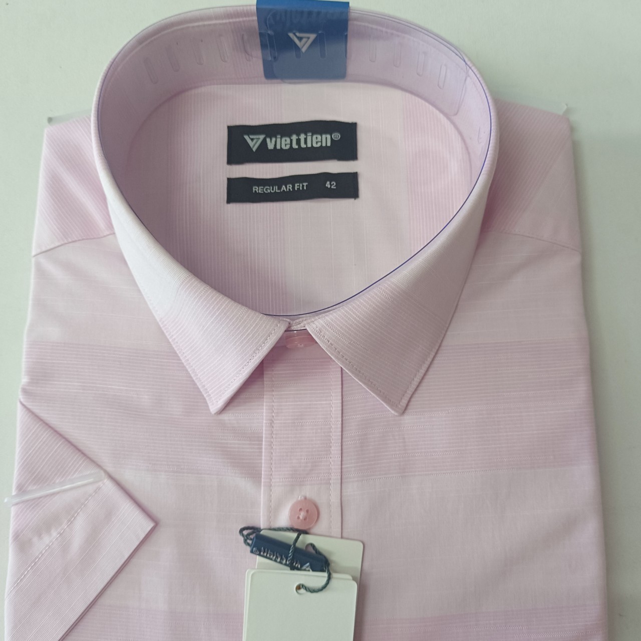 Viettien- áo sơ mi nam Việt Tiến ngắn tay vạt ngang mã 8M2644BT4/SN3V vải vải cotton, sợi tr, form regular fit ( ôm vừa
