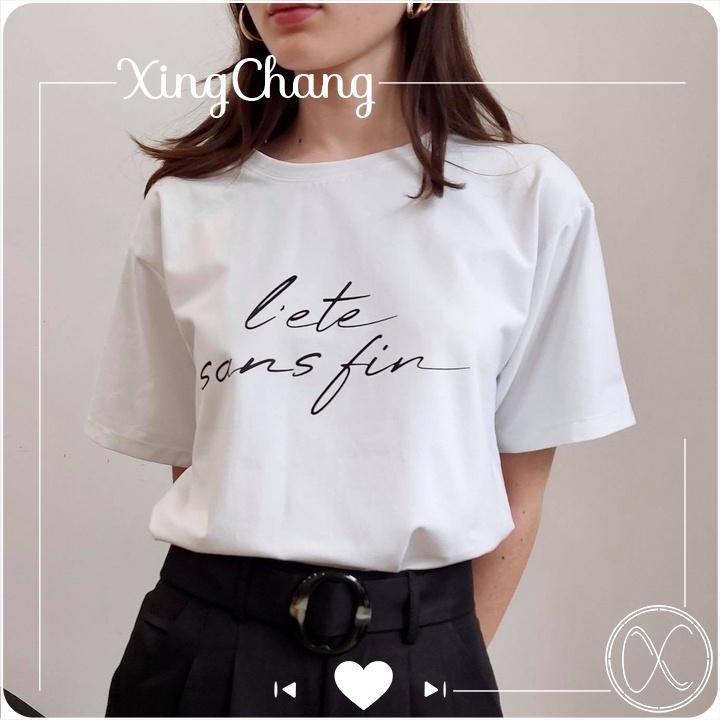 Áo phông nữ trắng basic, áo phông công sở chất mịn đẹp cá tính in Sans mã NXC05