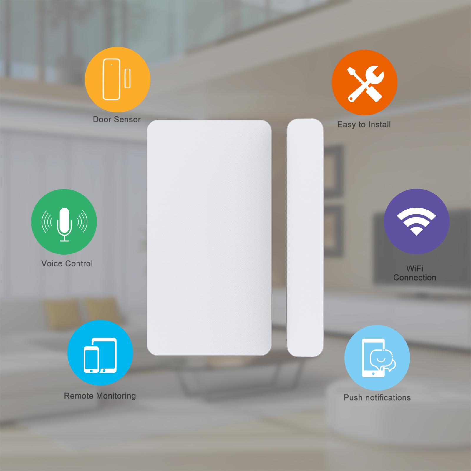 Wireless Door Window Sensor WiFi Smart Door Intrusion Detector Tuya APP Remote Control Home Security Alarm Compatible with Amazon alexa Google assistant IFTTT