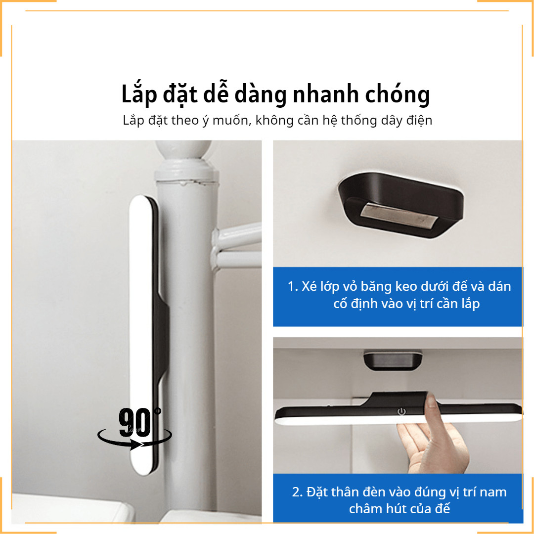 Đèn học gắn Tường đế Nam Châm Sạc Pin 3 Nhiệt Độ Màu Điều Chỉnh Độ Sáng Vô Cấp