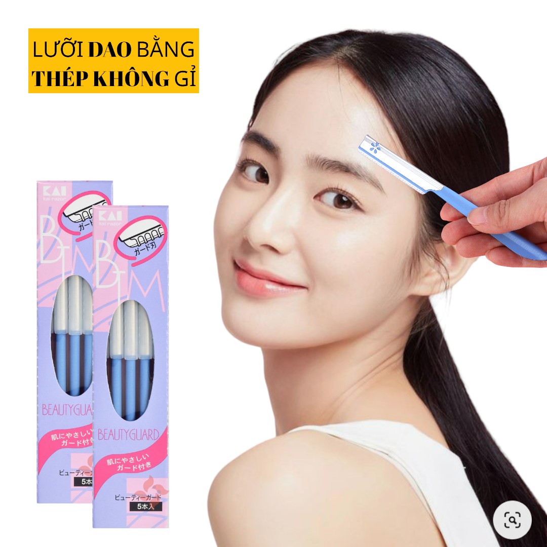 Dao Cạo Lông Mày Lưỡi Thép Có Màng Bảo Vệ Kai Kazor BTM Beauty Guar 00661 Dành Cho Nữ (Set 5 cây)