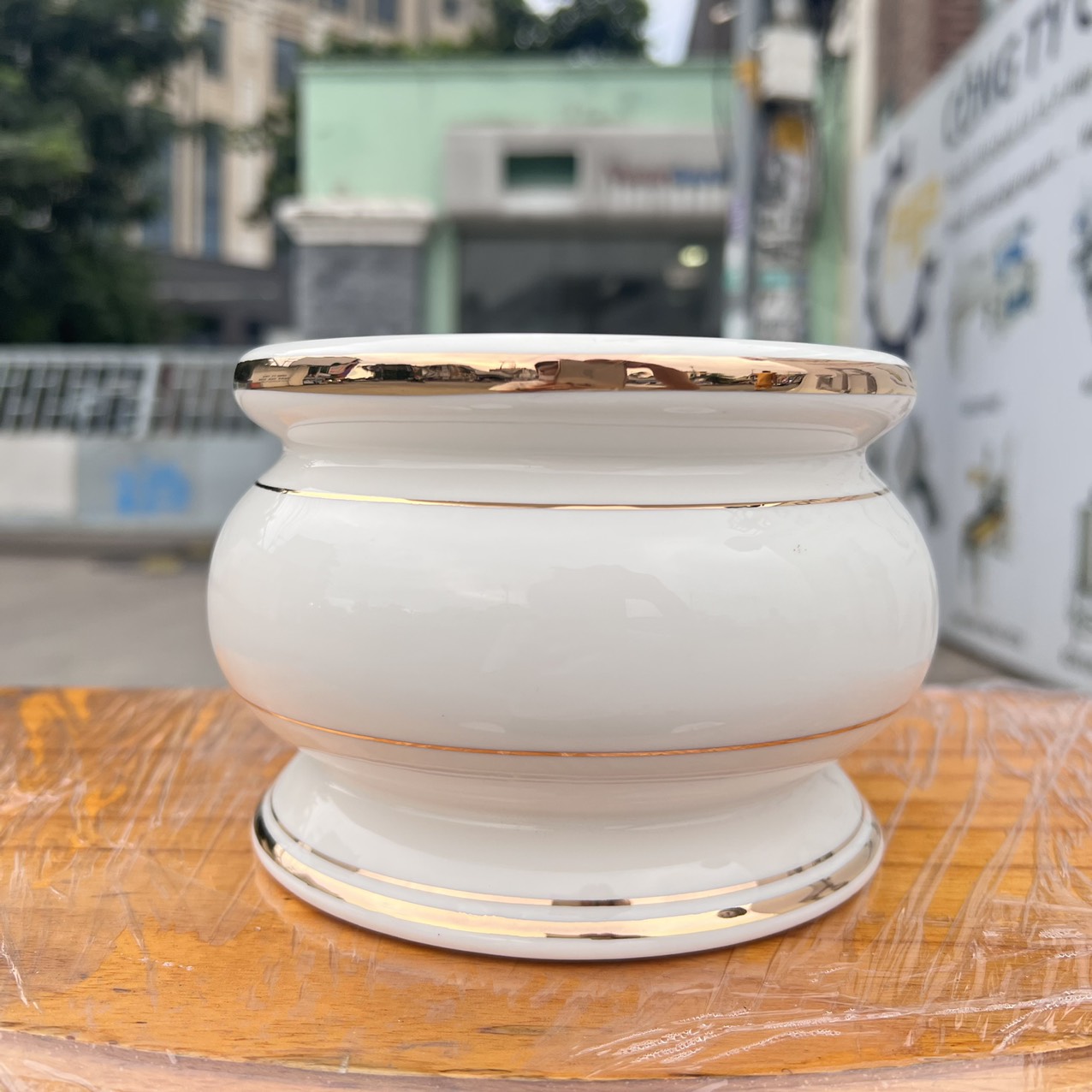 Bát nhang sứ họa tiết đá hoa cương 3 cỡ - Trắng