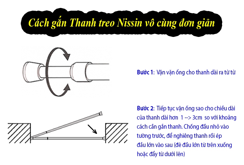 Size N5 - Cây treo quần áo Không Cần khoan vít, Thanh treo đa năng Nissin