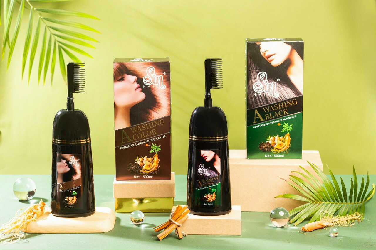 Dầu gội phủ bạc Sin Hair 500ml phủ màu đen nâu tóc tự nhiên nhân sâm