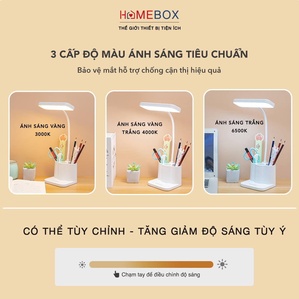 Đèn bàn học đọc sách tích điện bảo vệ mắt, Đèn học để bàn bóng LED cảm ứng 3 chế độ ánh sáng biến thiên thông minh hỗ trợ chống cận thị - Hàng chính hãng JYoohome