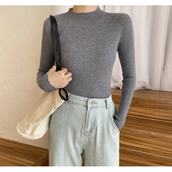 Áo Len Lông Thỏ Mềm Ấm Cổ 3 Phân Nữ, Áo Len Body Cổ 3 Phân Nữ - MÀU GHI