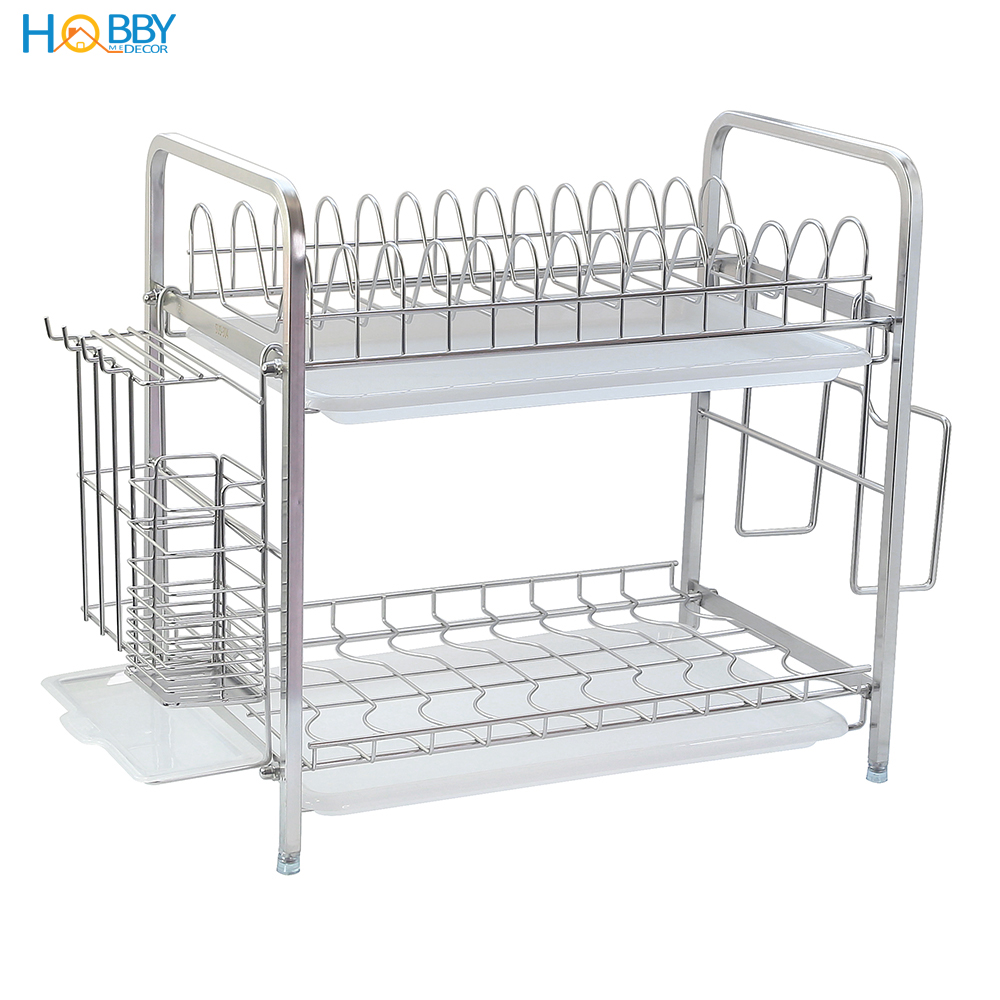 Kệ đựng chén bát 2 tầng Inox 304 cao cấp HOBBY KC2F - tất cả trong 1 kệ chén - mẫu 2 tầng