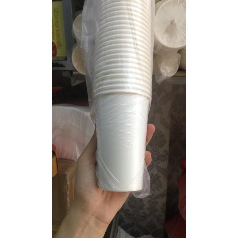 50 cốc giấy dùng 1 lần đựng trà, cà phê 12oz dài in xanh