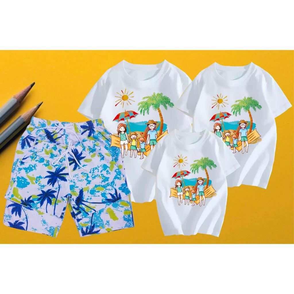 Áo gia đình 4 người , Đồ đi biển , áo nhóm , áo đồng phục . Chất liệu vải Cotton loại 1 đủ size từ 8 đến 100kg .