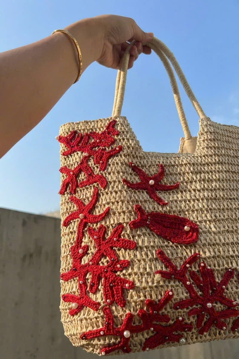 Giỏ Cói Tote Mềm Trang Trí Móc Len thời trang thiết kế Hity Acc018