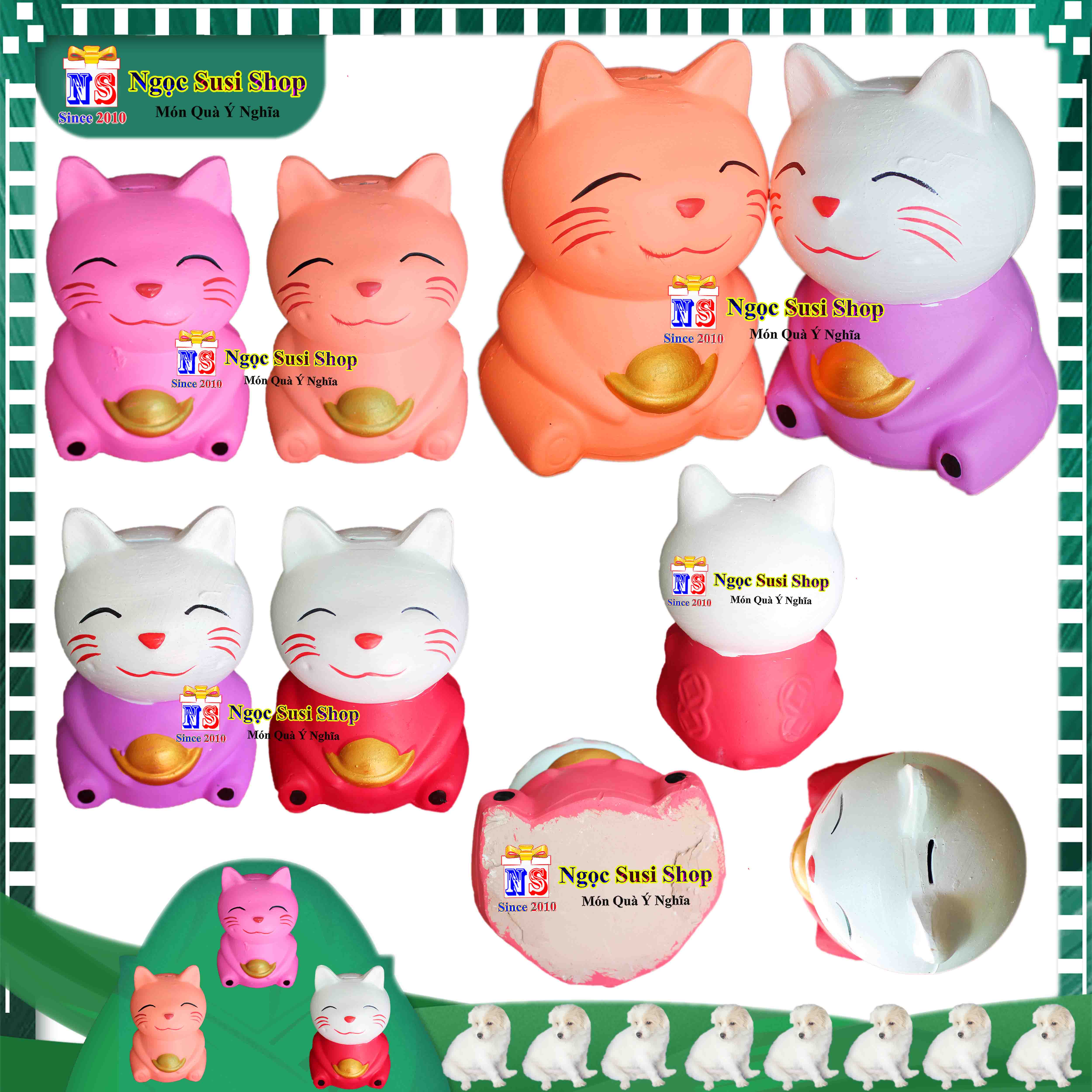 CON HEO ĐẤT HÌNH CON MÈO ÔM CỤC VÀNG DÙNG BỎ ỐNG TIẾT KIỆM - LỢN ĐẤT HÌNH CON MÈO TIẾT KIỆM ĐỘC LẠ GIAO NGẪU NHIÊN MÀU