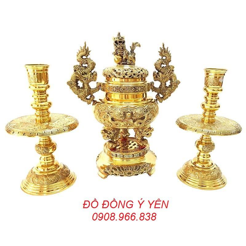 Đồ thờ tam sự 3 món Vĩnh Tiến số 3VT đỉnh tròn cao 52 cm