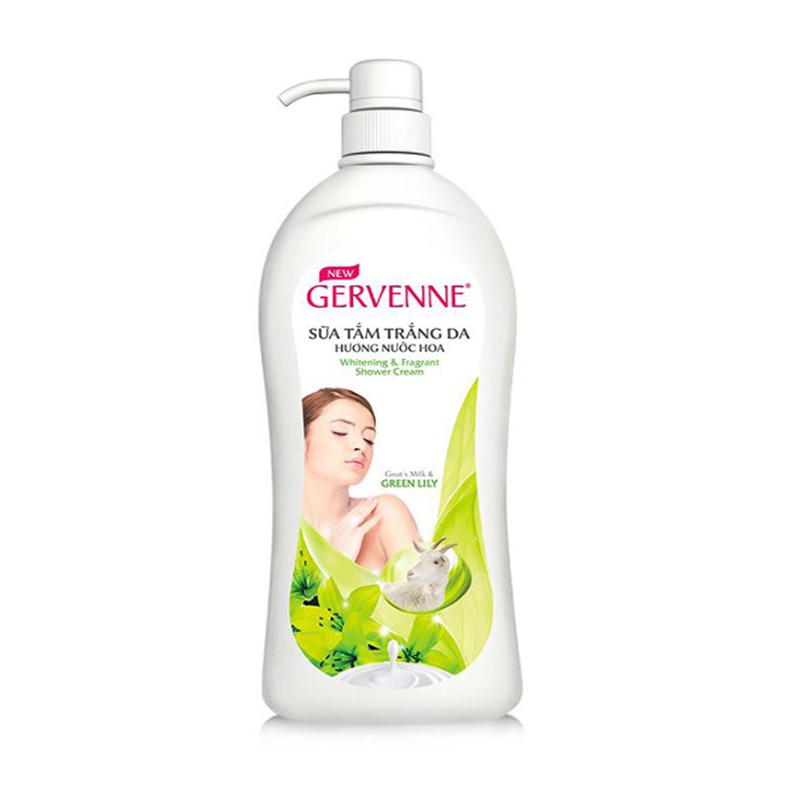 Sữa tắm trắng da hương nước hoa Goas't Milk &amp; Green Lily 900g Gervenne +Tặng túi sữa tắm 450g