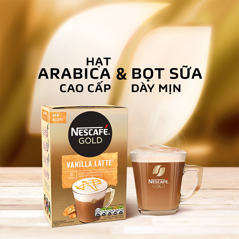 Hộp cà phê Latte hòa tan cao cấp NESCAFÉ Gold Vanilla Latte 8x18.5g [Mua 1 tặng 1 hộp bột cacao sữa Nestle 6x20,2g]