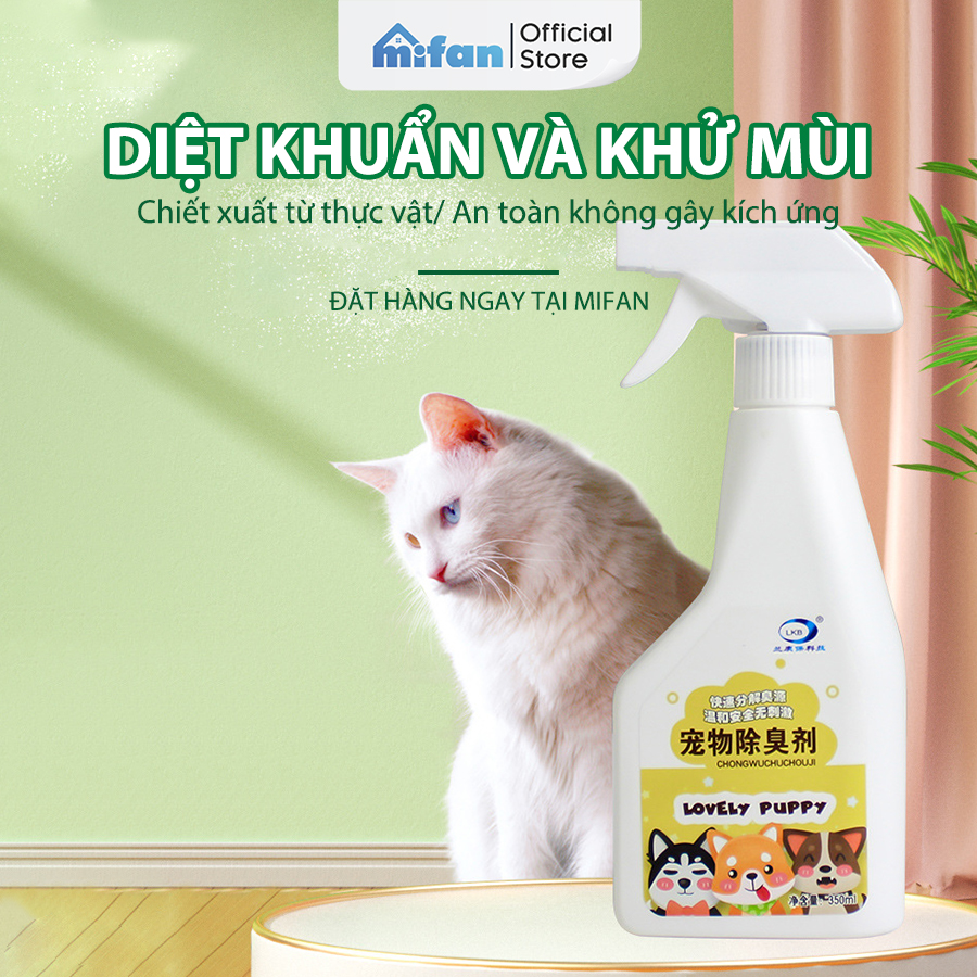 Chai Xịt Khử Mùi Chó Mèo Lkb 350ml MIFAN -  Diệt khuẩn Enzyme khử mùi hôi nước tiểu thú cưng - Chiết xuất thực vật, An toàn