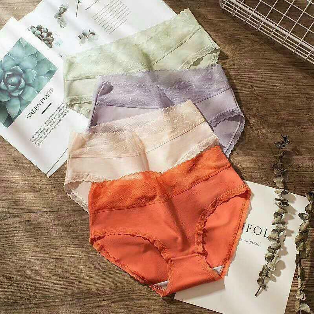 SET 5 QUẦN LÓT COTTON lụa thông hơi mềm mại phối viền ren xinh xắn