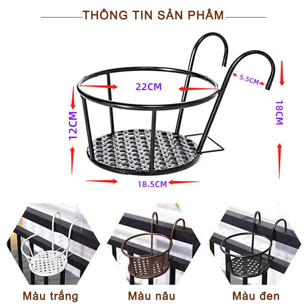 Giá Để Cây Cảnh Bằng Sắt, Giỏ Hoa Treo Ban Công Cửa Sổ Đường Kính 22cm