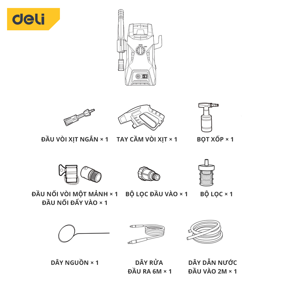 Máy Xịt Rửa DELI Áp Lực Cao - Bảo Hành 36 Tháng - Phun Rửa Đa Năng, Tối Đa Công Suất, Tiết Kiệm Điện Năng - Dáng Đứng