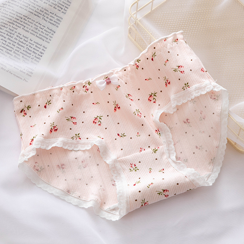 Set 5 Quần lót cotton nữ viền ren cạp nhún họa tiết hoa dễ thương QLN38