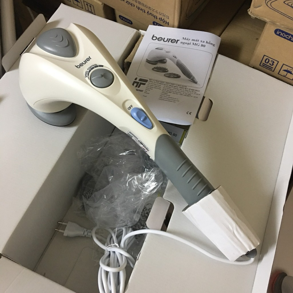 Máy Massage Cầm Tay Beurer MG80, Thiết Kế Có 2 Đầu Massage, Có Đèn Hồng Ngoại, Dễ Dàng Điều Chỉnh Tốc Độ Và Cường Độ, Đánh Bay Mọi Mệt Nhọc, Tạo Cảm Giác Thư Thái, Nhập Đức, Bảo Hành 12 Tháng
