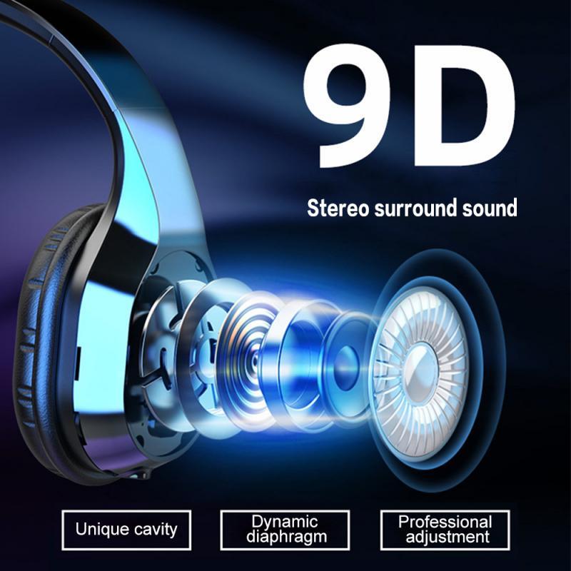3 Màu 9D Vòm Stereo Bluetooth Tai Nghe T5 Tai Nghe Thể Thao Không Dây Có Thể Gấp Lại Được Gắn Đầu HIFI Tai Nghe Chụp Tai Chơi Game